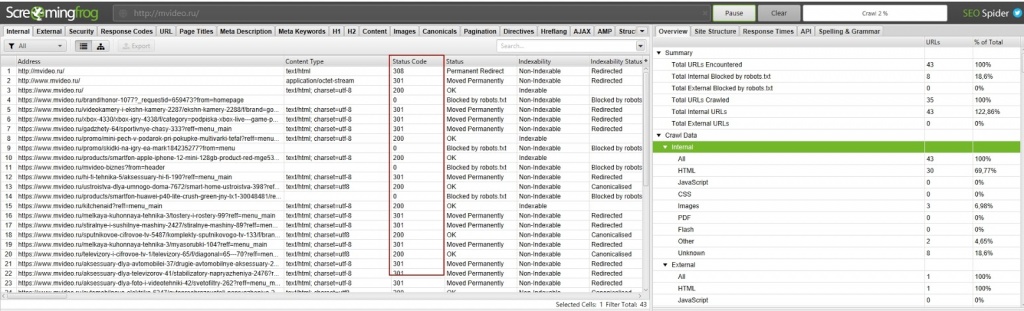 Для проверки код ответа страниц используйте специализированный софт